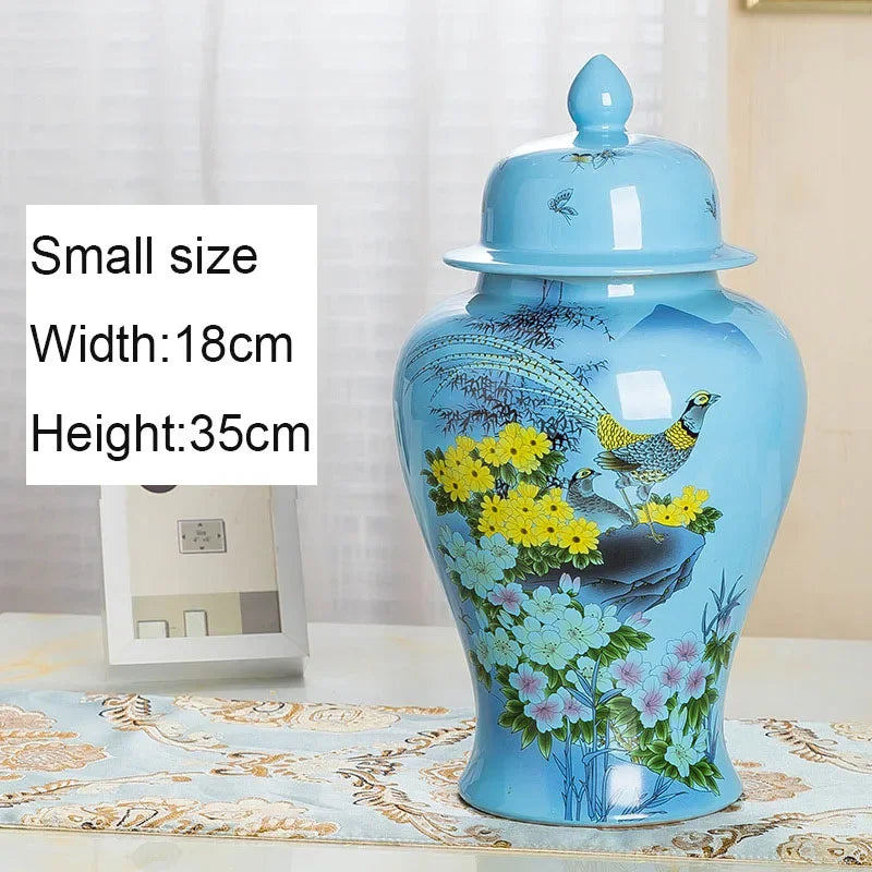 Large Floor Vase Blue 18 Inche Flower And Bird Print Temple Jars For Home Decor Chinese Porcelain Vase Flower Arrangement Heig